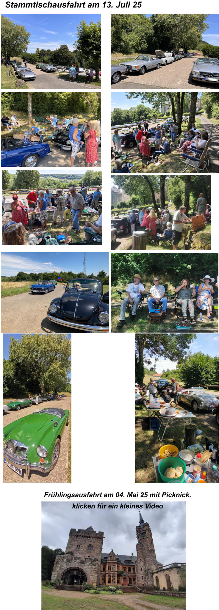 Stammtischausfahrt am 13. Juli 25 Frhlingsausfahrt am 04. Mai 25 mit Picknick. klicken fr ein kleines Video